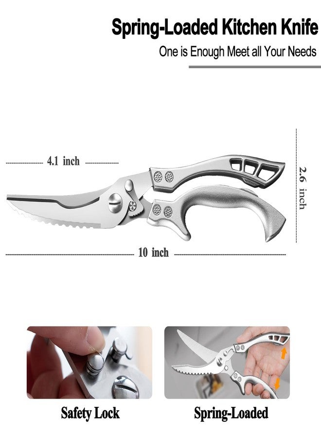 Zicolu Poultry Shears Heavy Duty Professional, Multipurpose Kitchen Shears with Sheath, Spring-Loaded Stainless Steel Chef Scissors Cutting Bone, Chicken, Fish, Food, Meat, Full Steel Handle Silver - Image 5